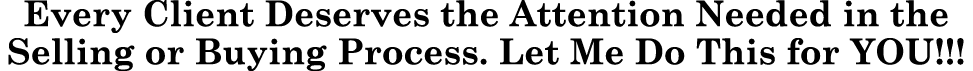 Every Client Deserves the Attention Needed in the Selling or Buying Process. Let Me Do This for YOU!!!